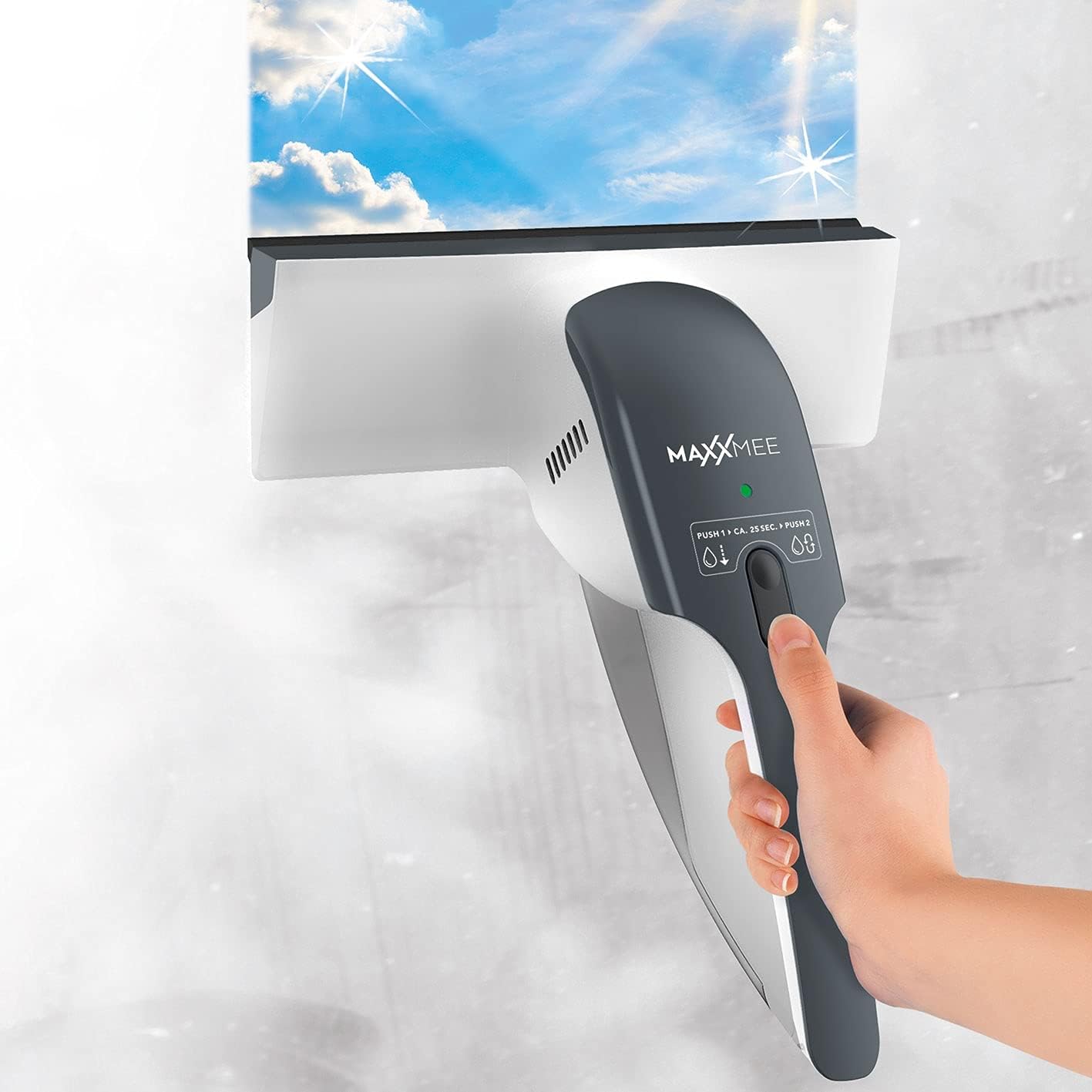MAXXMEE Akku-Fenster-Waschsauger mit Mikrofasertuch | Saugen und wischen in einem Arbeitsschritt | Inkl. Schnellbefeuchtungsfunktion | Entnehmbarer Wassertank (90 ml) — Ansicht 4