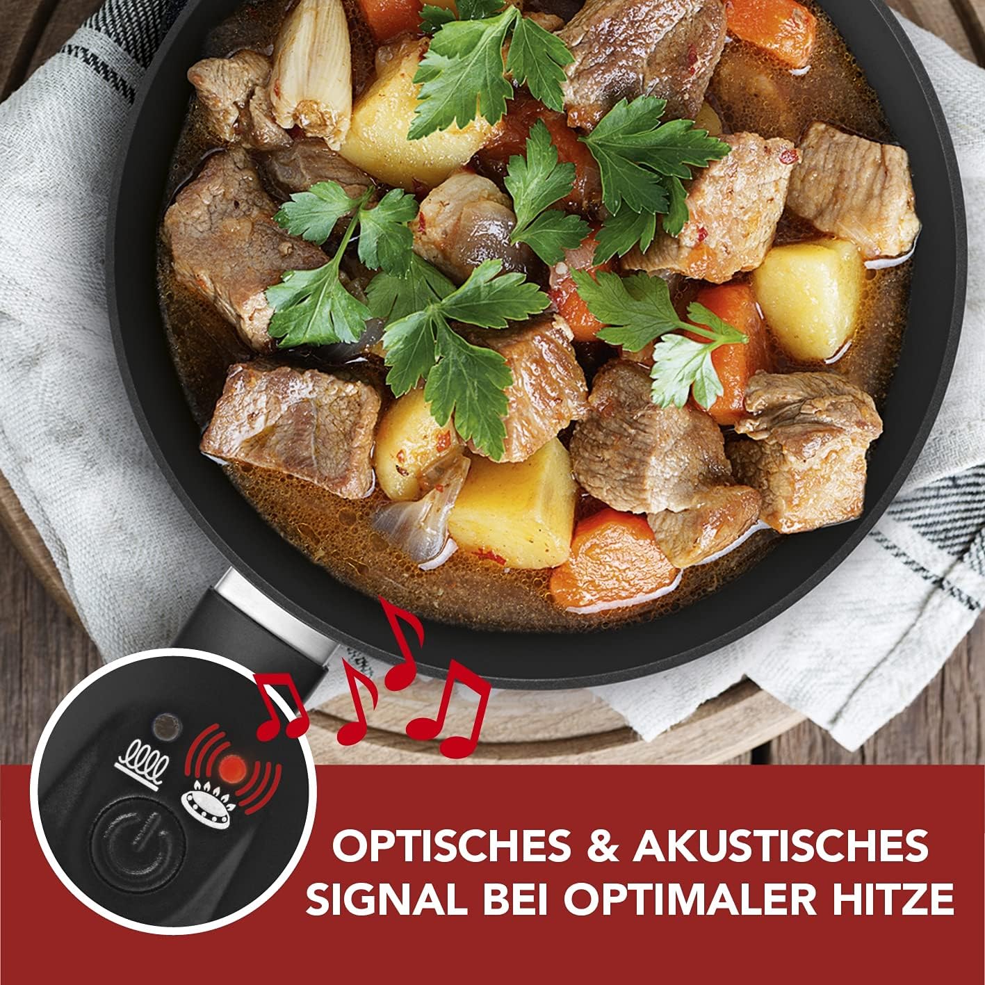 MAXXMEE Aluminium-Pfanne mit LED-Anzeige und Signalton 24cm | Hoher Rand und Cool-Touch-Griff | Für alle Herdarten geeignet, auch Induktion. | Bratpfanne besitzt 2-fache Antihaftbeschichtung [schwarz] — Ansicht 2