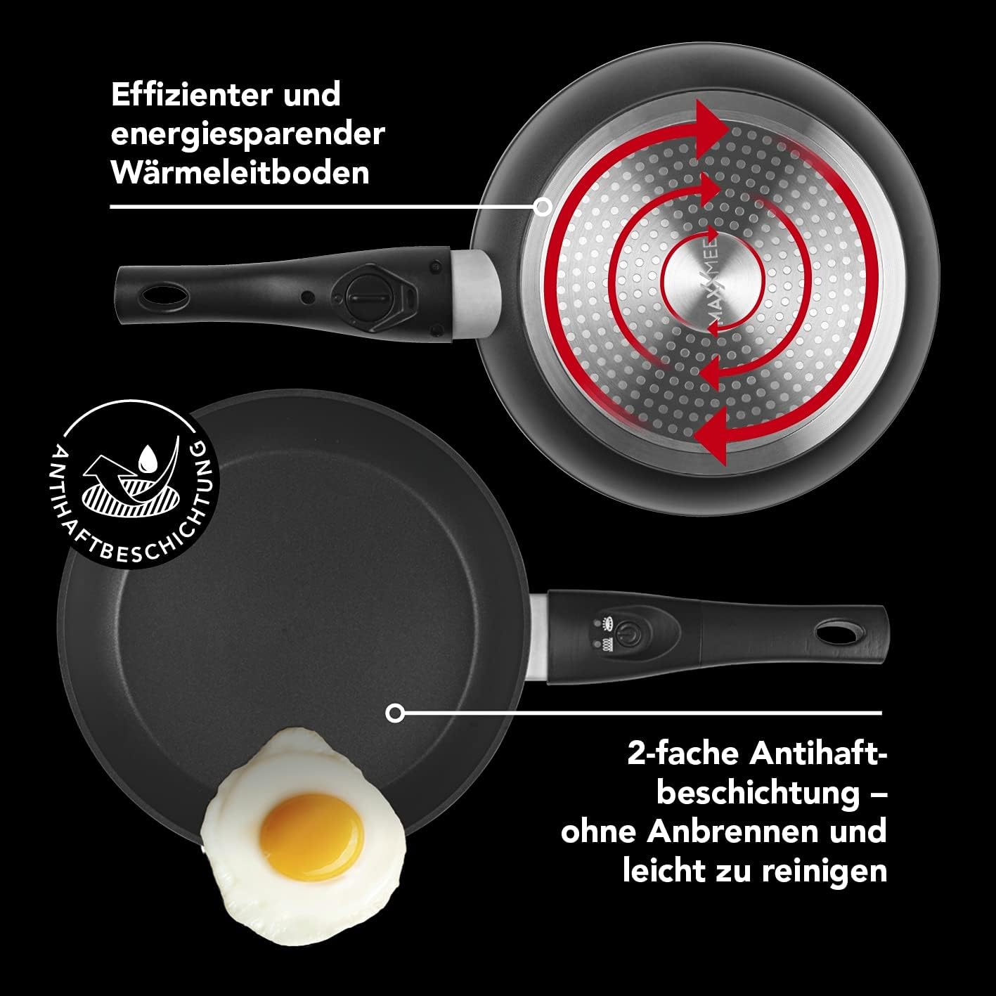 MAXXMEE Aluminium-Pfanne mit LED-Anzeige und Signalton 24cm | Hoher Rand und Cool-Touch-Griff | Für alle Herdarten geeignet, auch Induktion. | Bratpfanne besitzt 2-fache Antihaftbeschichtung [schwarz] — Ansicht 4