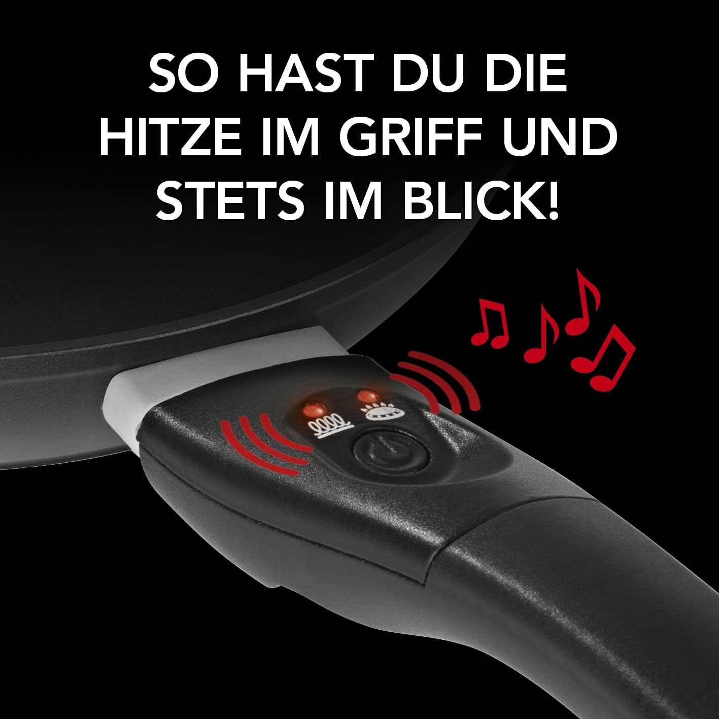 MAXXMEE Aluminium-Pfanne mit LED-Anzeige und Signalton 24cm | Hoher Rand und Cool-Touch-Griff | Für alle Herdarten geeignet, auch Induktion. | Bratpfanne besitzt 2-fache Antihaftbeschichtung [schwarz] — Ansicht 5