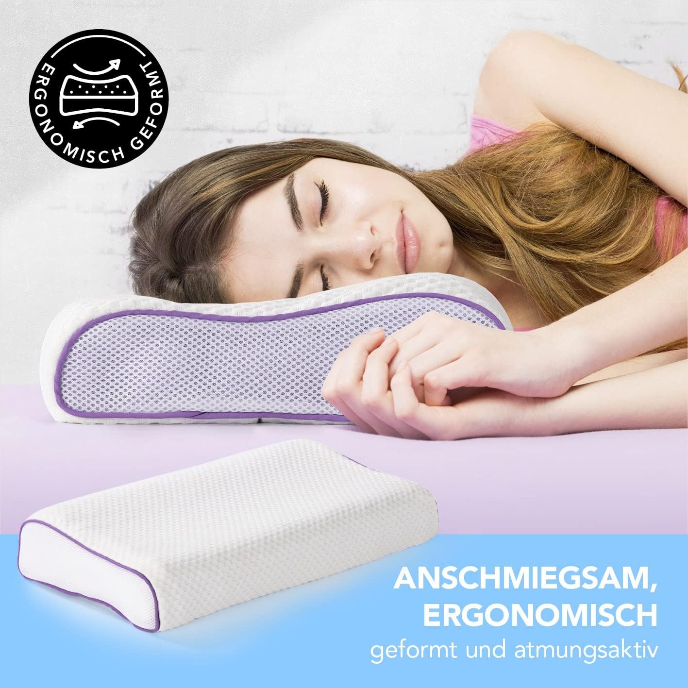 MAXXMEE ATMUNGSAKTIVES Gel-NACKENKISSEN MIT KÜHLENDEM Effekt | Ergonomisch geformt und anschmiegsam | Optimale Unterstützung des Nackenbereichs | Für Rücken- und Seitenschläfer — Ansicht 2