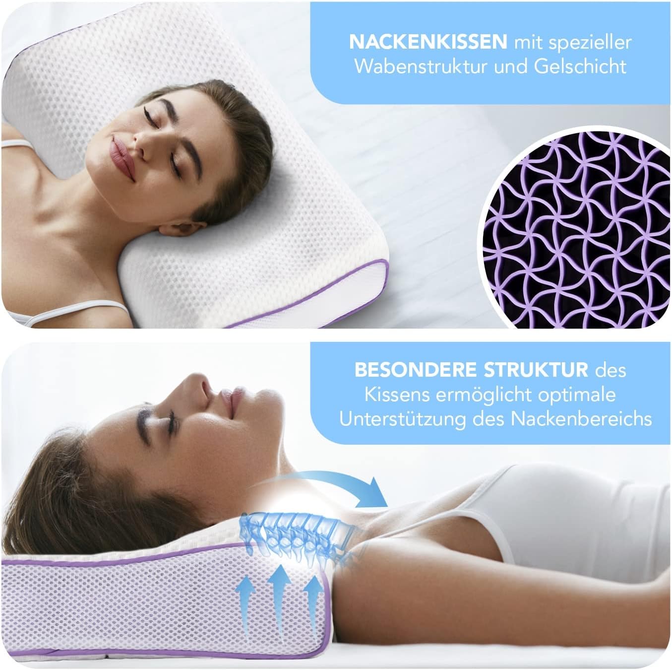 MAXXMEE ATMUNGSAKTIVES Gel-NACKENKISSEN MIT KÜHLENDEM Effekt | Ergonomisch geformt und anschmiegsam | Optimale Unterstützung des Nackenbereichs | Für Rücken- und Seitenschläfer — Ansicht 3