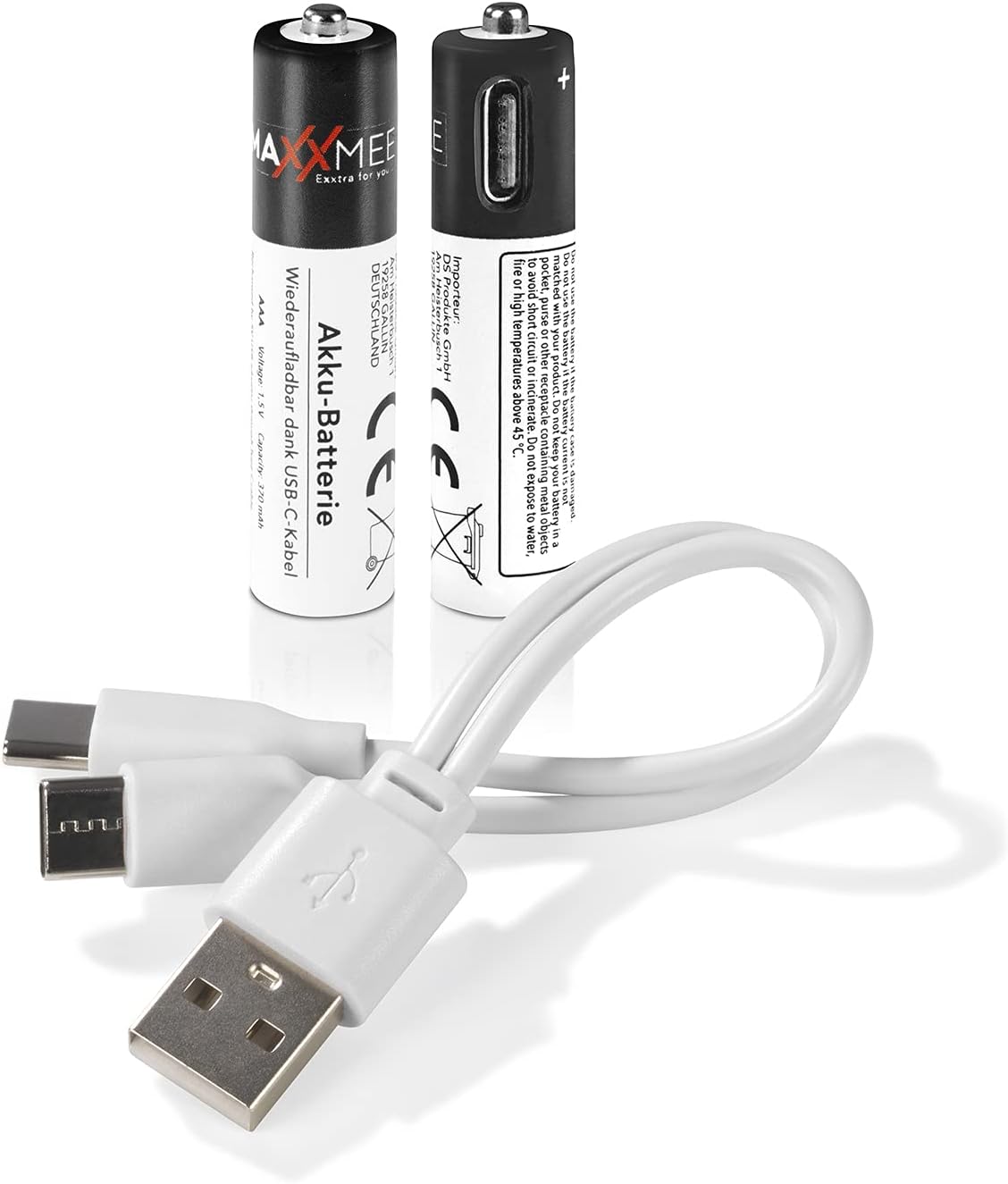 MAXXMEE Batterien wiederaufladbar AAA 2er-Set | Können parallel geladen Werden in nur 2 Stunden | Bis zu 1.200 Mal wiederaufladbar | Vier weideraufladbare Micro-Batterien [weiß/grün]