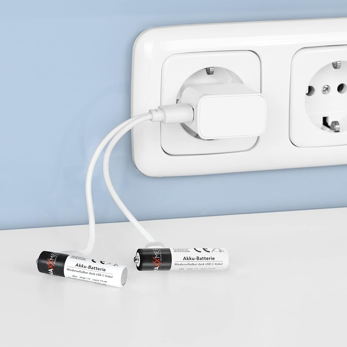MAXXMEE Batterien wiederaufladbar AAA 2er-Set | Können parallel geladen Werden in nur 2 Stunden | Bis zu 1.200 Mal wiederaufladbar | Vier weideraufladbare Micro-Batterien [weiß/grün] — Ansicht 6