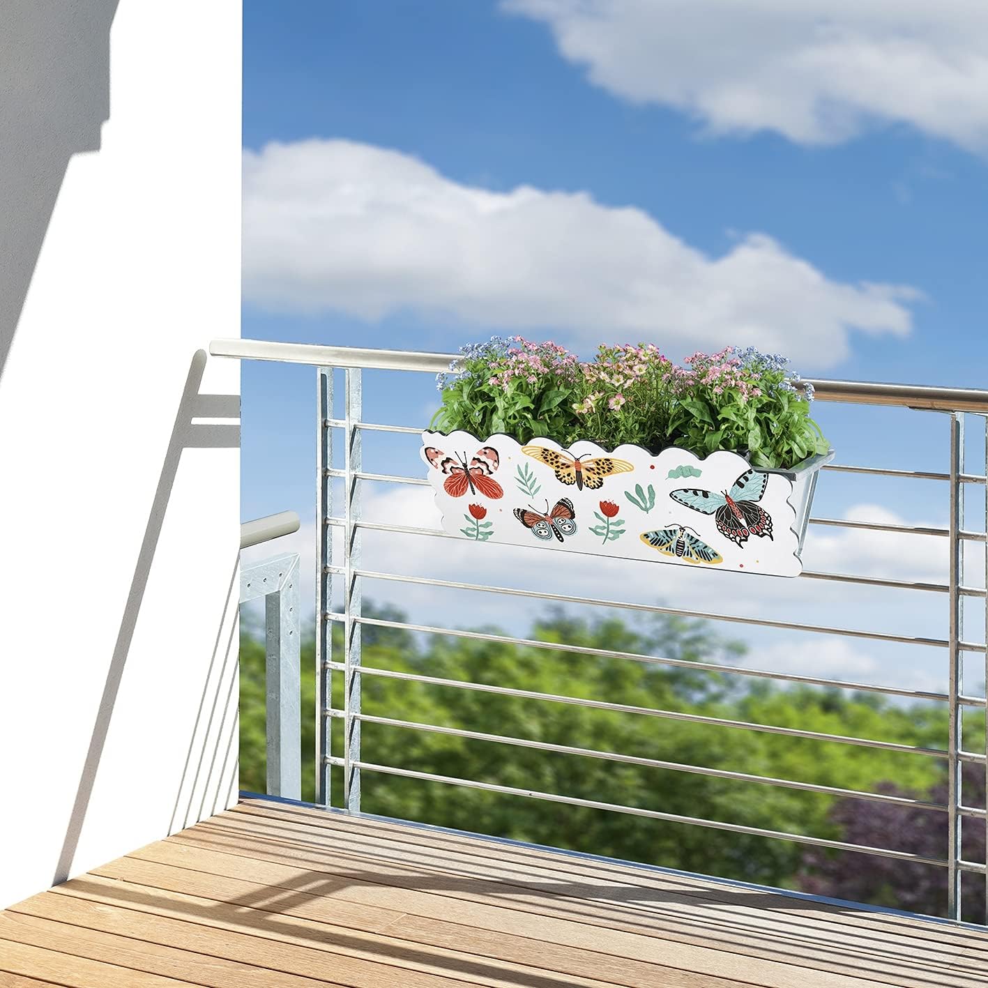 MAXXMEE Blumenkasten-Dekoration in Schmetterlings-Design | Blumenkasten-Verkleidung mit Clip-System | Für Standart-Blumenkästen (30-50 cm Breite) | 50 x 17 x 0,5 cm | Blumenkasten-Verkleidung, Clip-System, Für Standart-Blumenkästen, 30-50 cm Breite — Ansicht 2