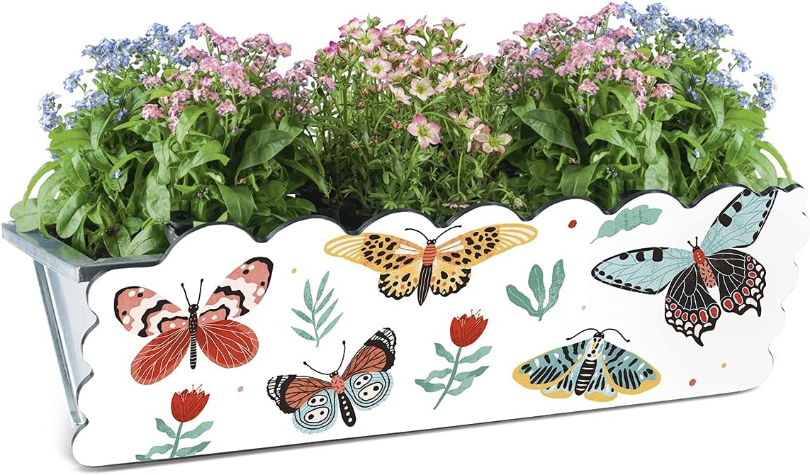 MAXXMEE Blumenkasten-Dekoration in Schmetterlings-Design | Blumenkasten-Verkleidung mit Clip-System | Für Standart-Blumenkästen (30-50 cm Breite) | 50 x 17 x 0,5 cm | Blumenkasten-Verkleidung, Clip-System, Für Standart-Blumenkästen, 30-50 cm Breite