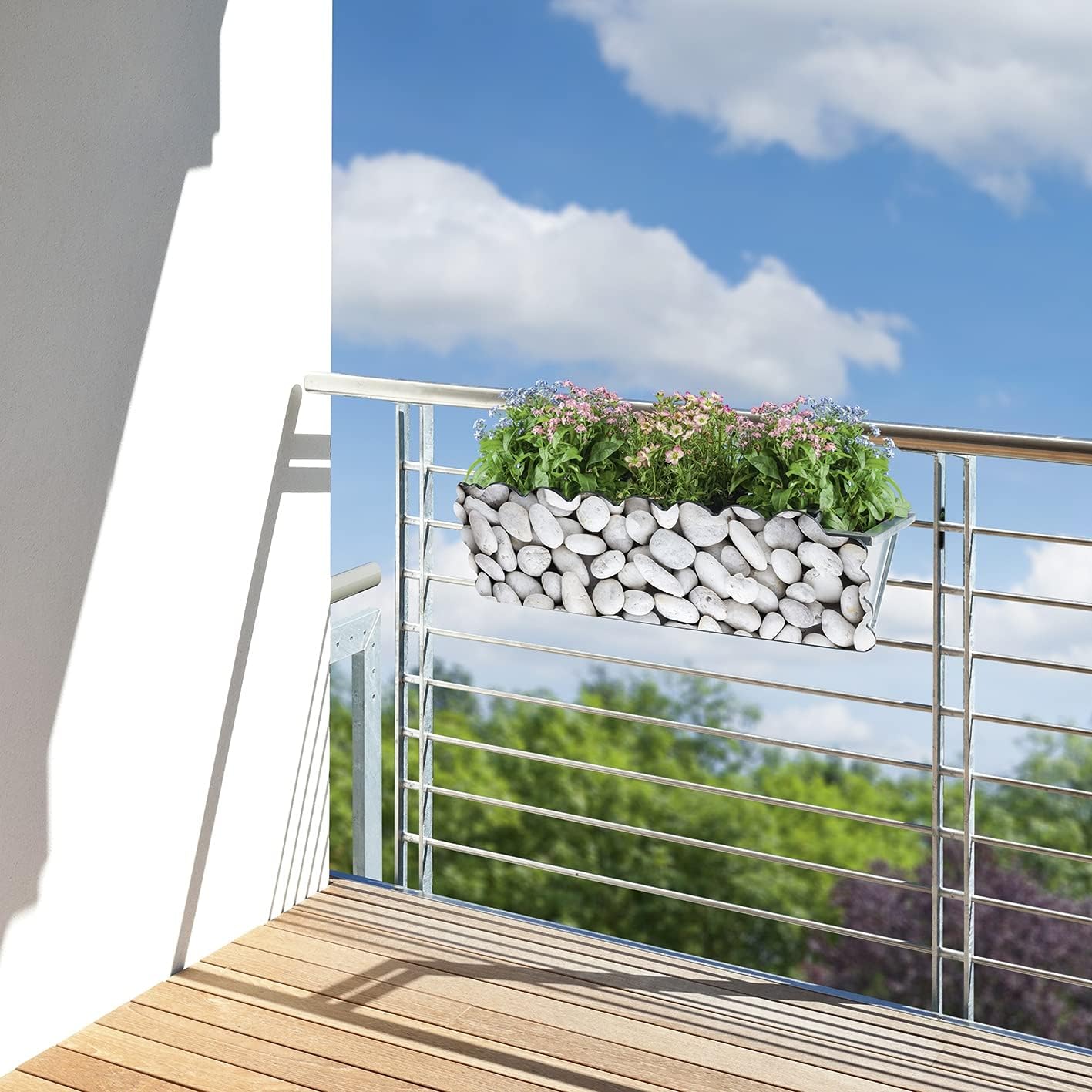 MAXXMEE Blumenkasten-Dekoration Stein-Design | Blumenkasten-Verkleidung mit Clip-System | Für Standart-Blumenkästen (30-50 cm Breite) | 50 x 17 x 0,5 cm — Ansicht 2