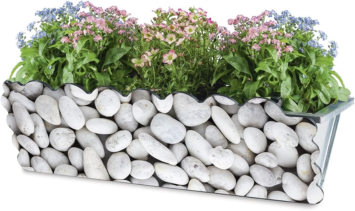 MAXXMEE Blumenkasten-Dekoration Stein-Design | Blumenkasten-Verkleidung mit Clip-System | Für Standart-Blumenkästen (30-50 cm Breite) | 50 x 17 x 0,5 cm