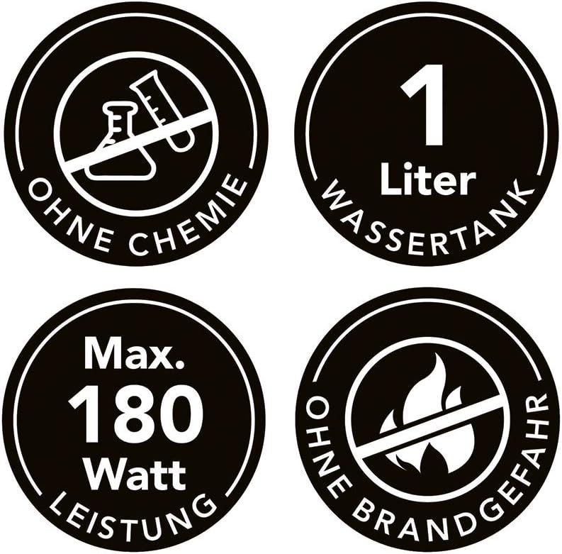 MAXXMEE Dekokamin mit Befeuchtungsfunktion | Wassernebel und Lichteffekte | auch zur Raumluftbefeuchtung | 1 L Wassertank, ohne Chemie/Brandgefahr [schwarz] — Ansicht 5