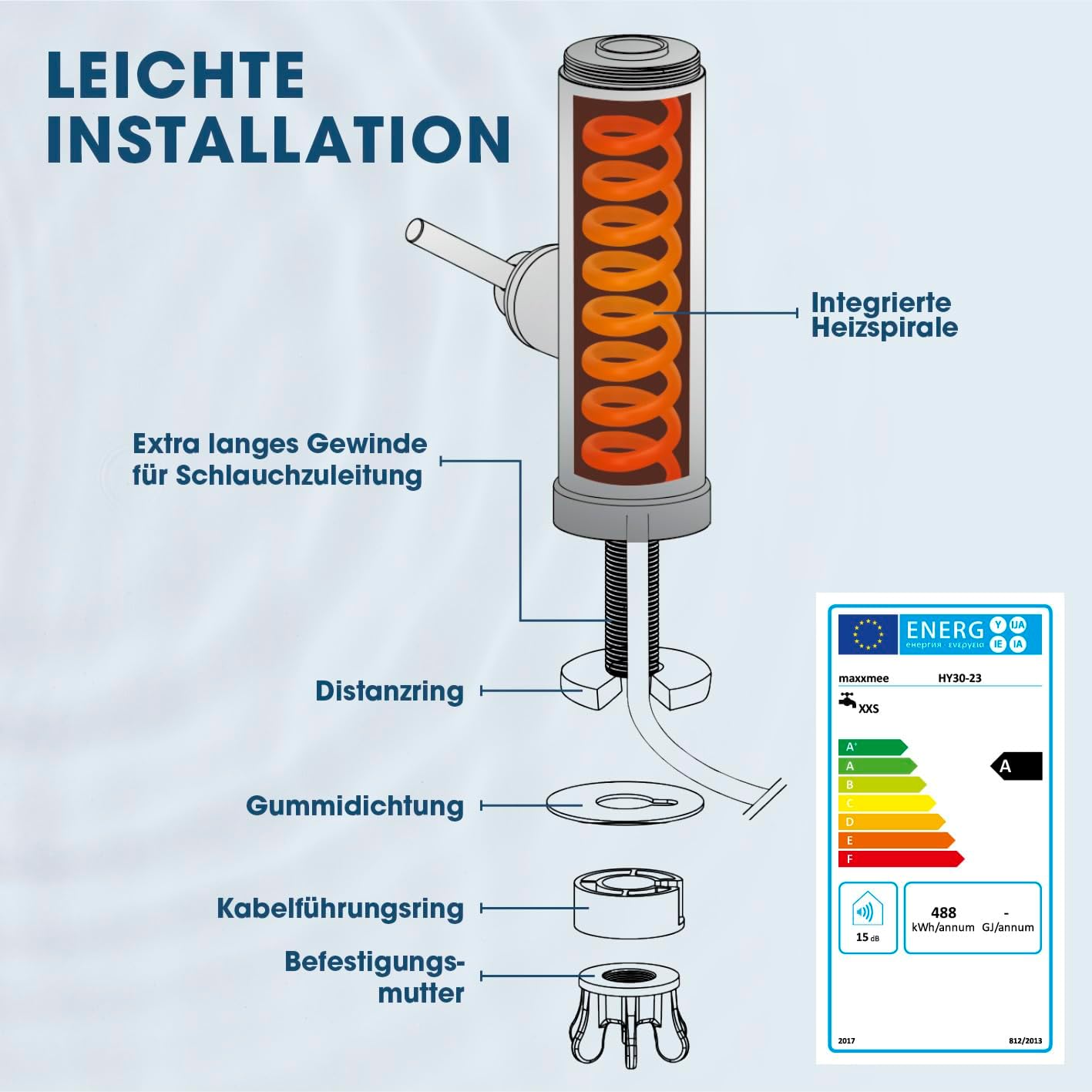 MAXXMEE Elektrische Edelstahl Armatur plus integrierter Durchlauferhitzer | Wasserhahn mit Heizspirale & LED Temperaturanzeige | 2 wechselbare Wasserhähne | über 60 °C warmes Wasser ohne Vorheizen — Ansicht 5