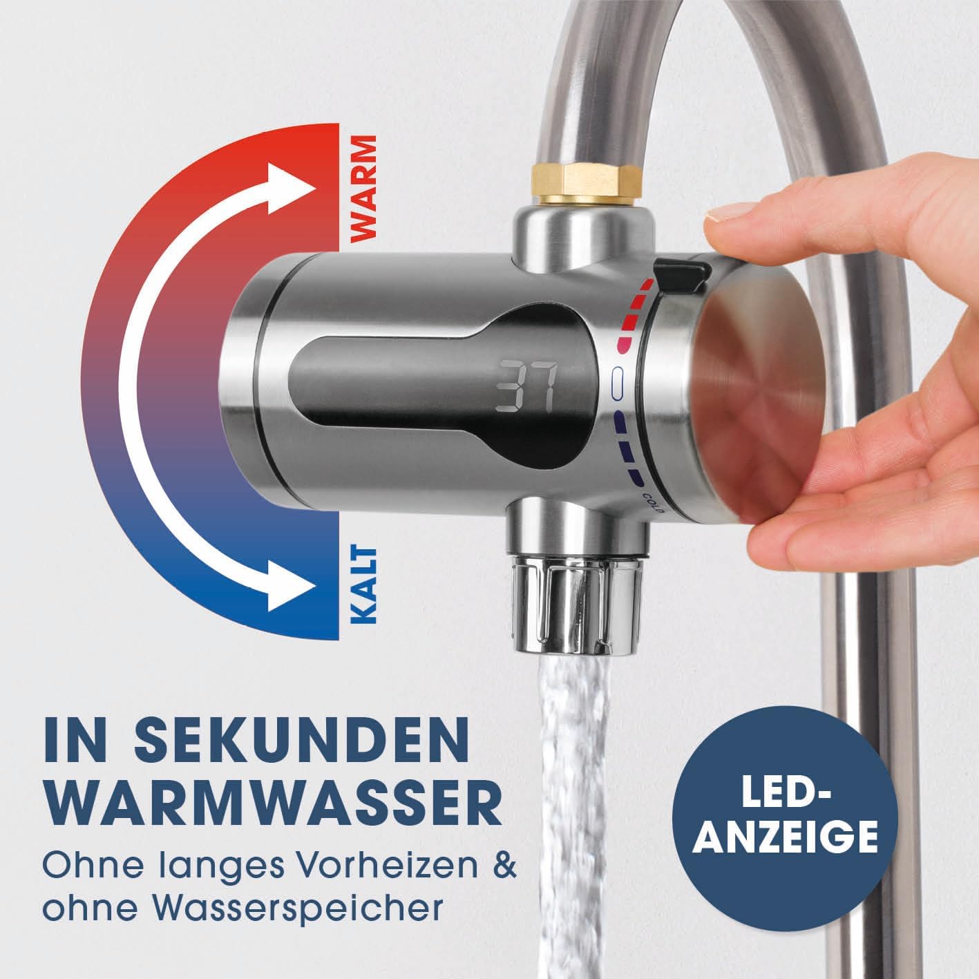 MAXXMEE elektrischer Edelstahl Durchlauferhitzer kompakt | sofort warmes Wasser im Außenbereich | Wasserhahn für Garten, Garage, Outdoor Dusche, Werkstatt, Camping, Wohnwagen u. v. m. | 220–240 V — Ansicht 3