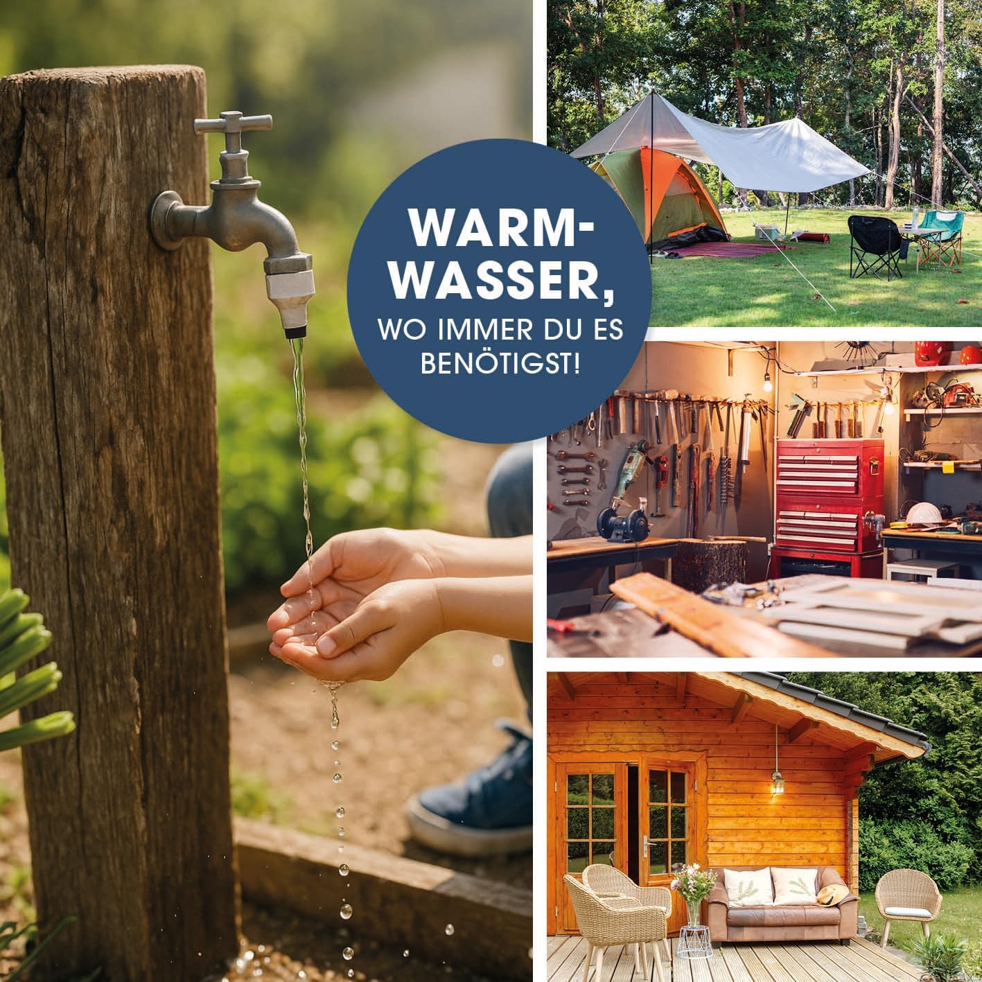 MAXXMEE elektrischer Edelstahl Durchlauferhitzer kompakt | sofort warmes Wasser im Außenbereich | Wasserhahn für Garten, Garage, Outdoor Dusche, Werkstatt, Camping, Wohnwagen u. v. m. | 220–240 V — Ansicht 5