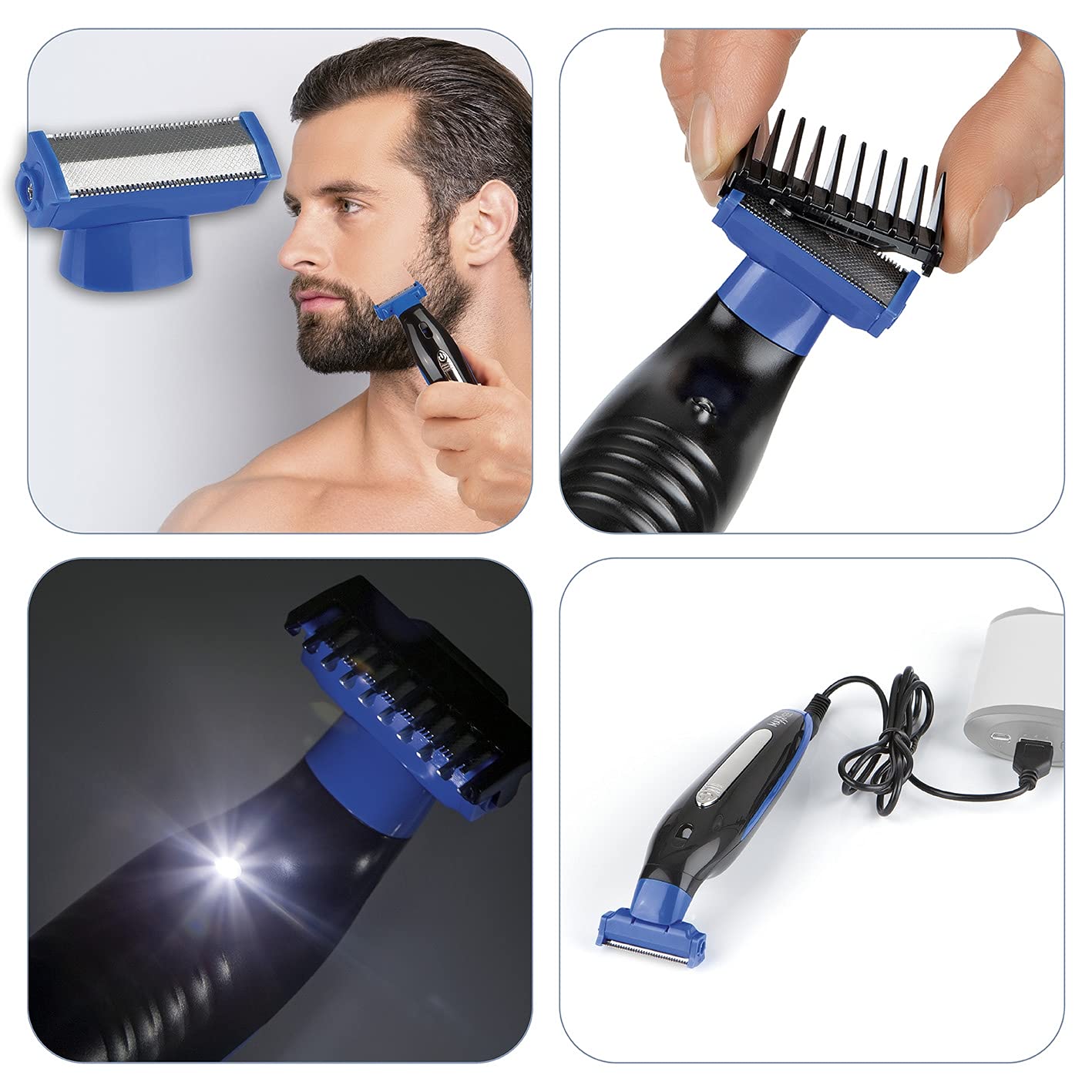MAXXMEE Ersatz-Klingen Solo Blade | Passend für den "MAXXMEE" Haar- und Bartschneider | Klingen mit Dual-Slide-Funktion, rasur in beide Richtungen | 3 Ersatzklingen [Blau, Edelstahl] — Ansicht 4