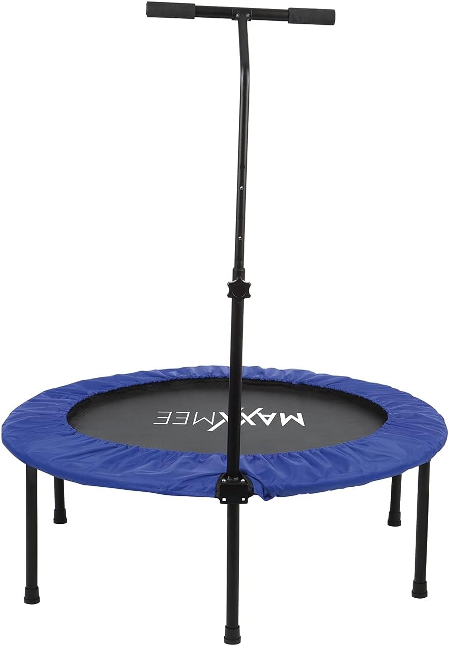 MAXXMEE Fitness Trampolin | Höhenverstellbarer Haltestange | Schnell und Leicht auf- und abbaubar - einfach platzsparend verstauen | Maximale Belastbarkeit ca. 100 kg [blau/schwarz] | MAXXMEE Fitnessgerät höhenverstellbar und platzsparend für Heimtraining, Ausdauer, Balance und gelenkschonende Bewegung