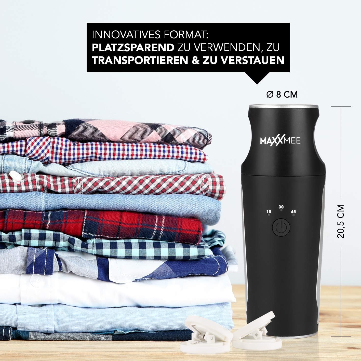 MAXXMEE Hemdenbügler kompakt für zwischendurch und auf Reisen | Trocknet und glättet Hemden & Blusen und ersetzt Bügeleisen oder Dampfbügelstation — Ansicht 5