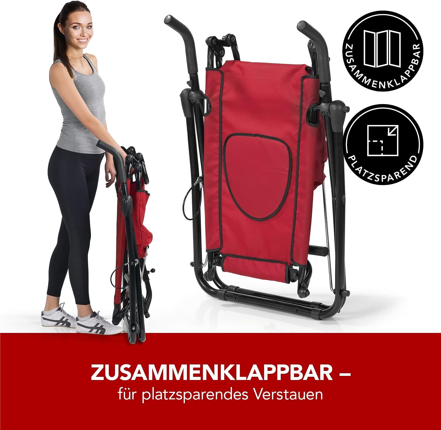 MAXXMEE Inversionstrainer Deluxe | Für jedes Alter, für jeden Fitness-Level | Zur Stärkung der Rücken-, Bauch- und Beinmuskulatur | Bis 120 kg belastbar, Zusammenklappbar [rot/schwarz] — Ansicht 5