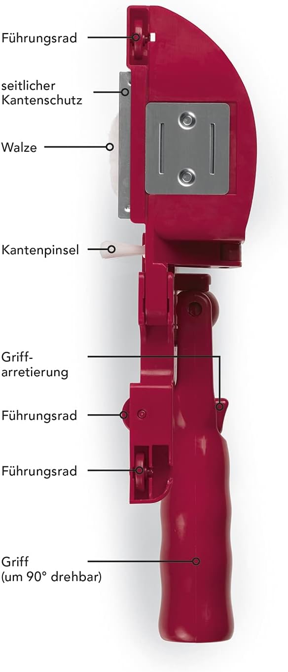 MAXXMEE Kantenstreicher | Mit Führungsrollen und integriertem Seitenpinsel für präzise Kanten | Schluss mit lästigen Farbspritzern und dem mühsamen Abkleben | Griff ist um 90° drehbar [Rot] — Ansicht 2