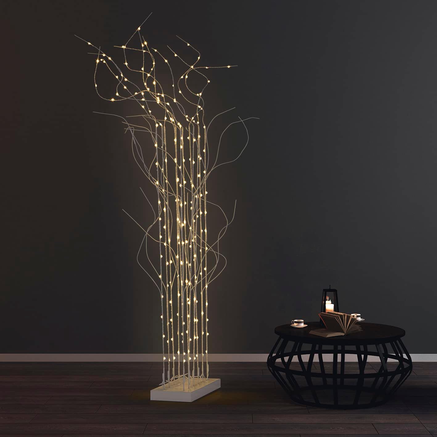 MAXXMEE LED-Raumtrenner | Zeitloser Wohnraum-Hingucker mit natürlicher Weidenzweig-Optik und stimmungsvollen warmweißen LEDs für gemütliche Atmosphäre | Flexibel einsetzbar und leicht verstellbar — Ansicht 2