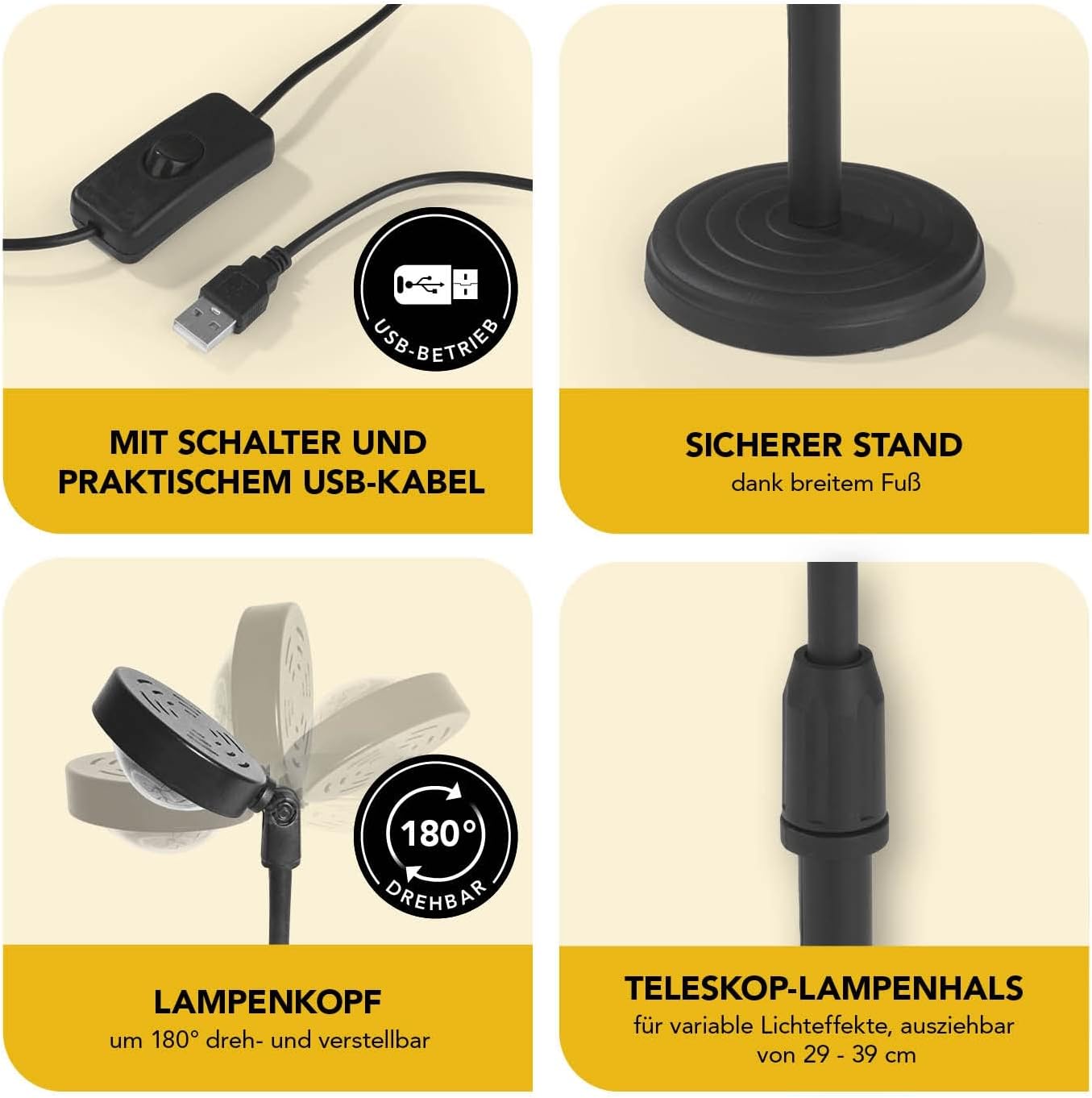 MAXXMEE LED-Sunset-Lampe | Projektionsleuchte mit Sonnenuntergangs-Atmosphäre | Stimmungsvolle Raumdekoration mit warmem Licht | Lampenkopf um 180° dreh- und verstellbar [schwarz] — Ansicht 3