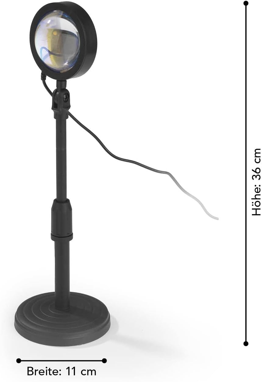 MAXXMEE LED-Sunset-Lampe | Projektionsleuchte mit Sonnenuntergangs-Atmosphäre | Stimmungsvolle Raumdekoration mit warmem Licht | Lampenkopf um 180° dreh- und verstellbar [schwarz] — Ansicht 5