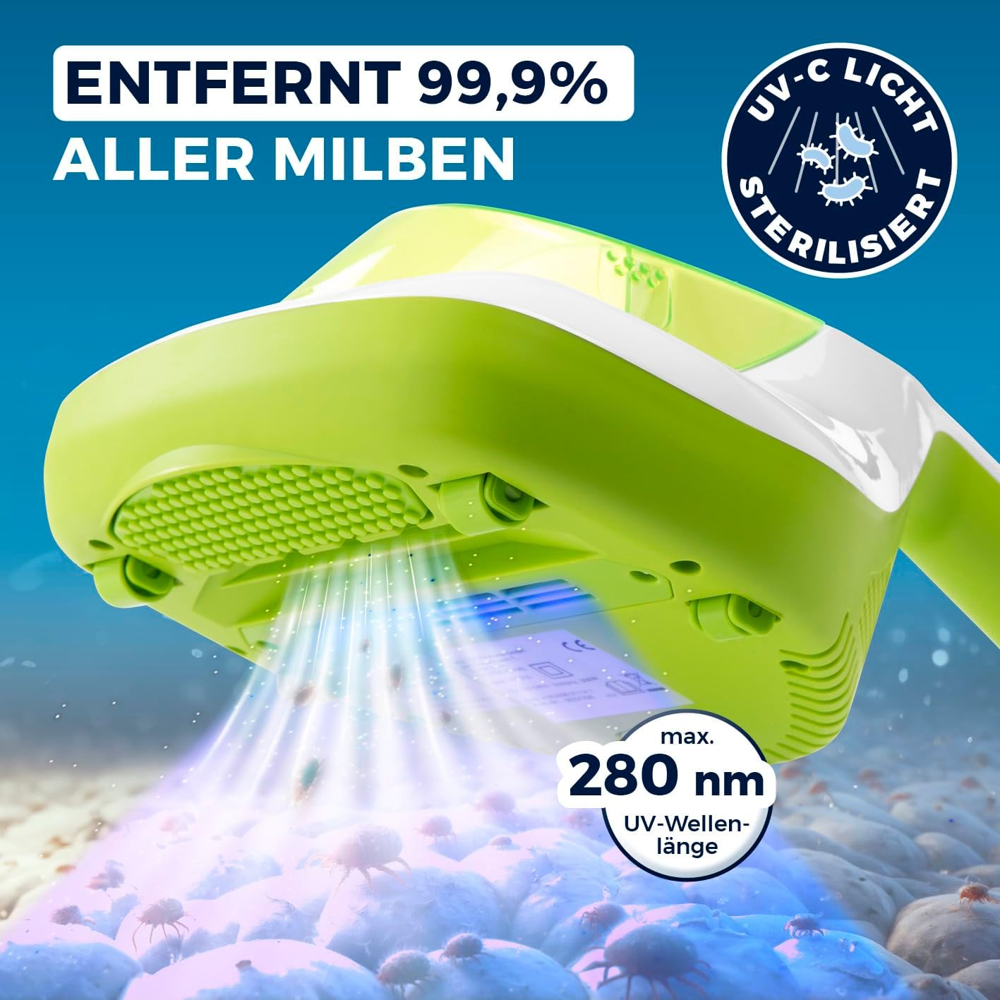 MAXXMEE Milbensauger | UV-C-Licht & EPA-11-Filter | Matratzen Handstaubsauger, Anti Milben Matratzenreiniger für Allergiker | vernichtet 99,9% Aller Milben, Bakterien & Bettwanzen — Ansicht 2