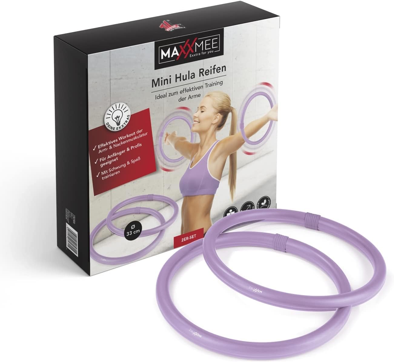 MAXXMEE Mini Hula Hoop Reifen für die Arme | Ideal zum effektiven Training der Arme, für Anfänger und Profis geeignet | Durchmesser 33cm, je 300g Gewicht, trainiert Arm- und Nackenmuskulatur — Ansicht 3