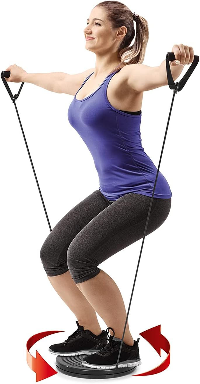 MAXXMEE Multitrainer Rotation Disk | Ideal für Muskelaufbau, Cardiotraining und die Balance | Massage-Noppen sorgen für angenehmes Gefühl beim Training | Mit Expanderbändern - 25 cm [schwarz] — Ansicht 3