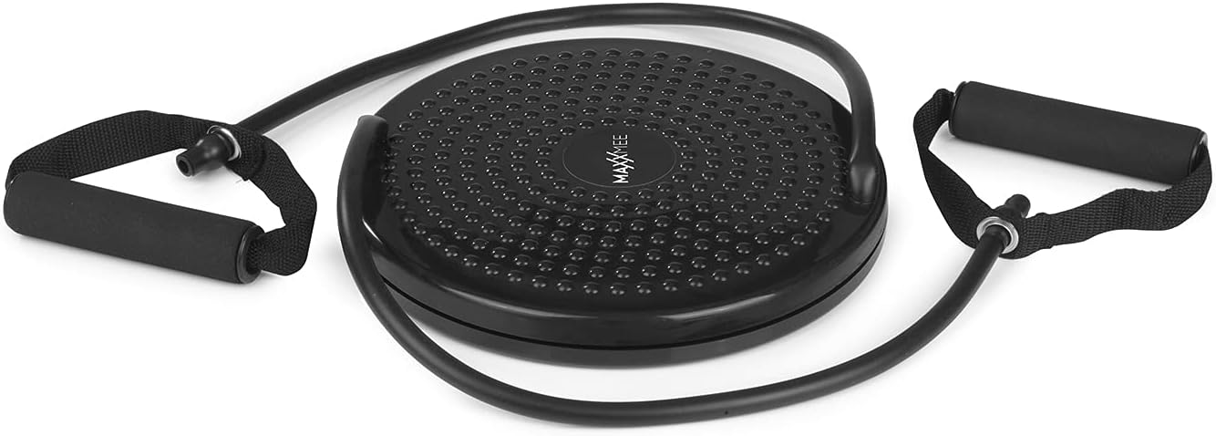 MAXXMEE Multitrainer Rotation Disk | Ideal für Muskelaufbau, Cardiotraining und die Balance | Massage-Noppen sorgen für angenehmes Gefühl beim Training | Mit Expanderbändern - 25 cm [schwarz]