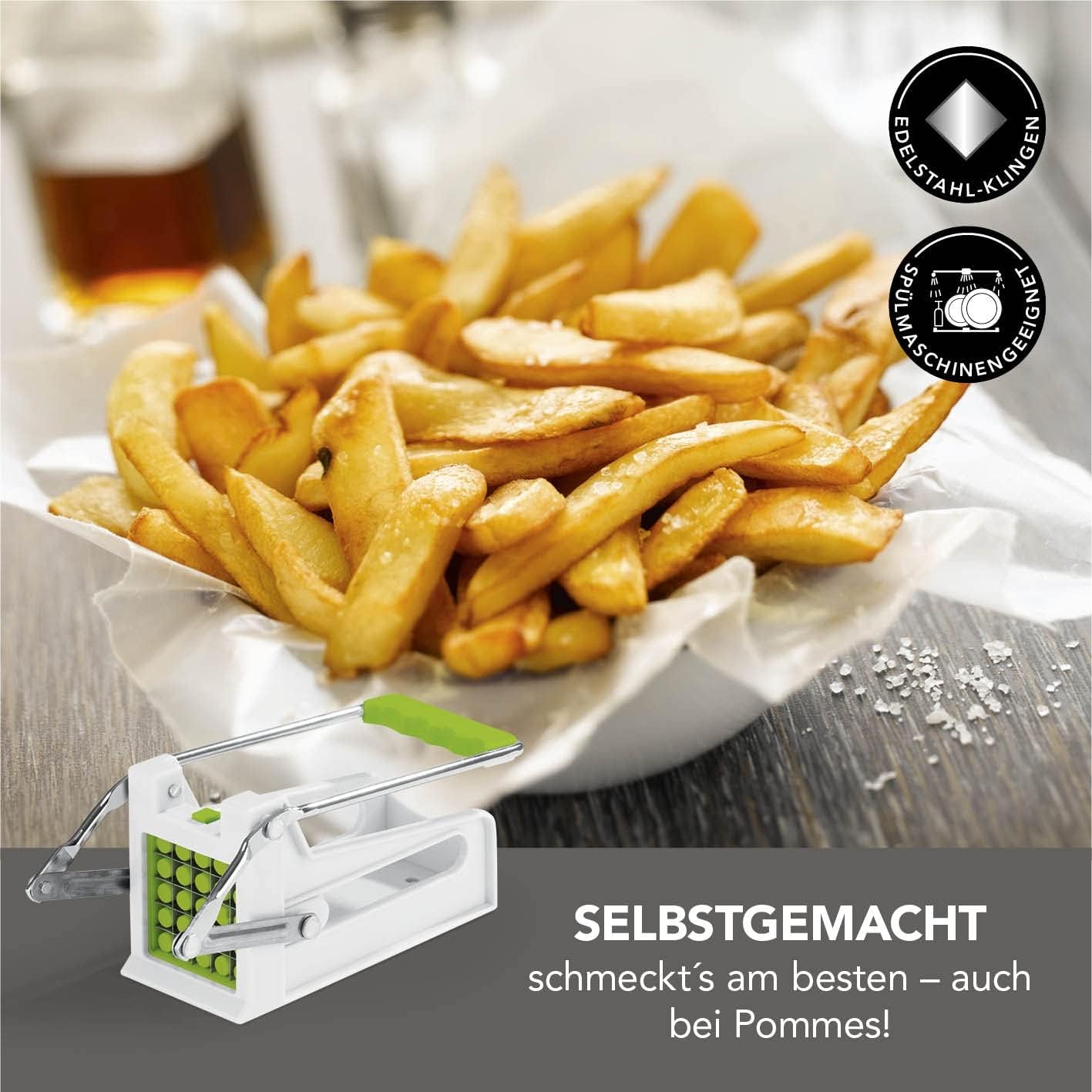 MAXXMEE Pommesschneider | Stabiler Pommes-Frites-Schneider aus rostfreiem Edelstahl | Gemüseschneider mit rutschfestem Hebel | Schneidegitter sind spülmaschinengeeignet — Ansicht 2