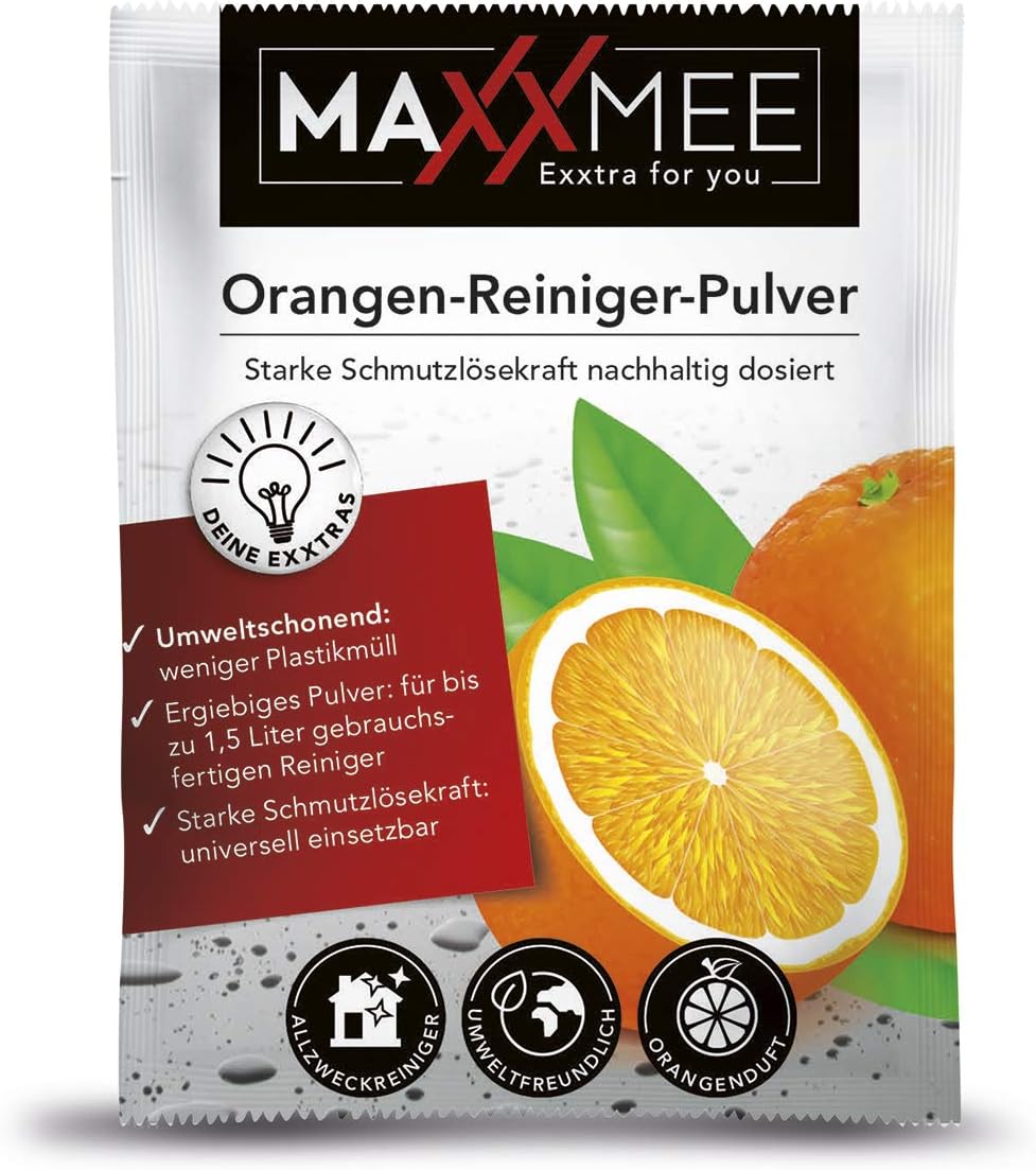 MAXXMEE Reinigungsmittel Orangenreiniger | Stark gegen Fett, löst selbst hartnäckigen Schmutz | Holz, Textilien, Keramik, Glaskeramikherd | Set aus Sprühflasche & 3 Sachets [3 x 500 ml] — Ansicht 3