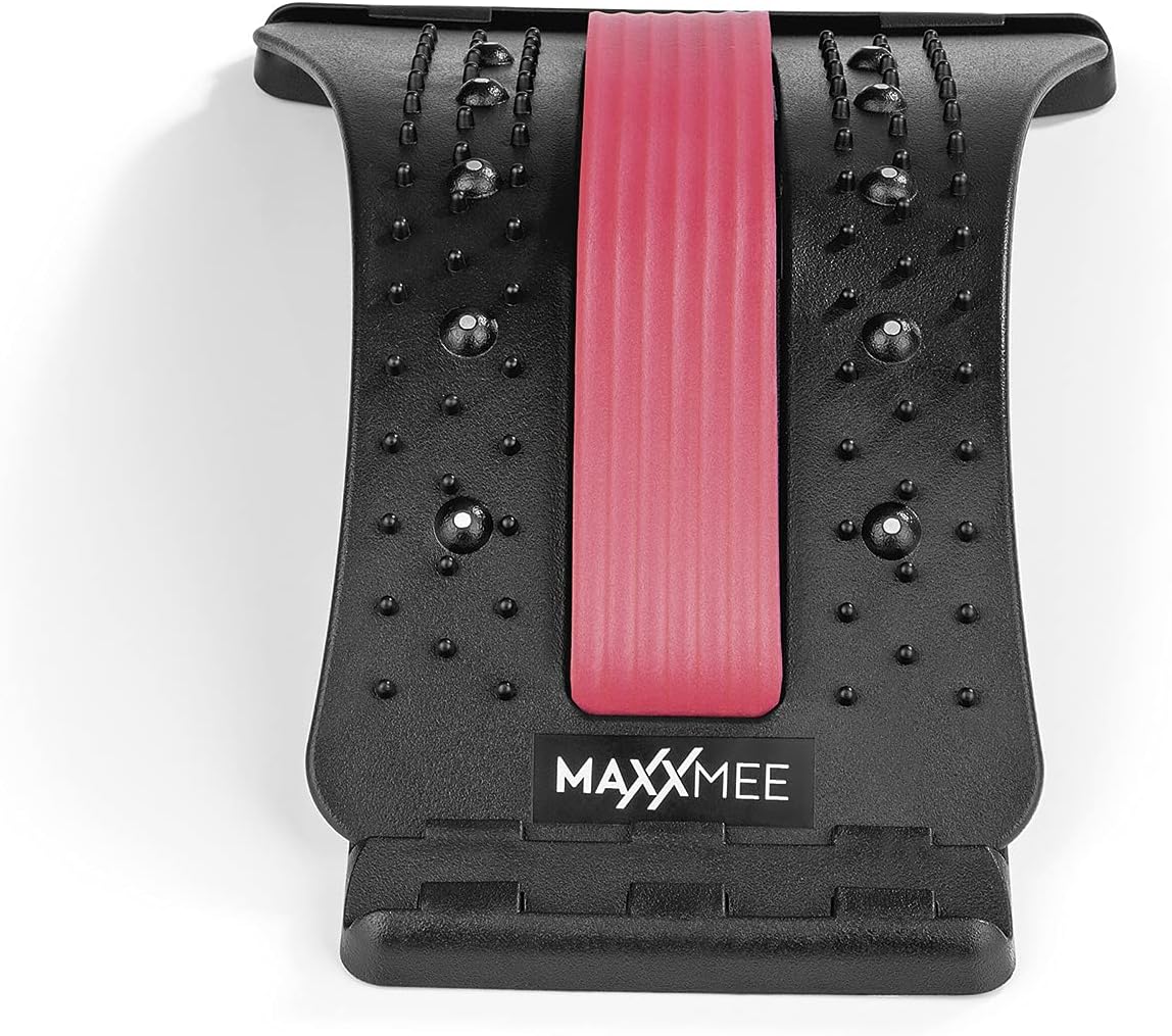MAXXMEE Rückenbrücke mit Akupressur- und Magnetpunkten | Rückenstrecker Lendendehner | Rückenmassagegerät bei Muskelverspannungen | Fitness Back Strecker | inkl. Wirbelsäulen-Schutz [schwarz/rot] — Ansicht 2