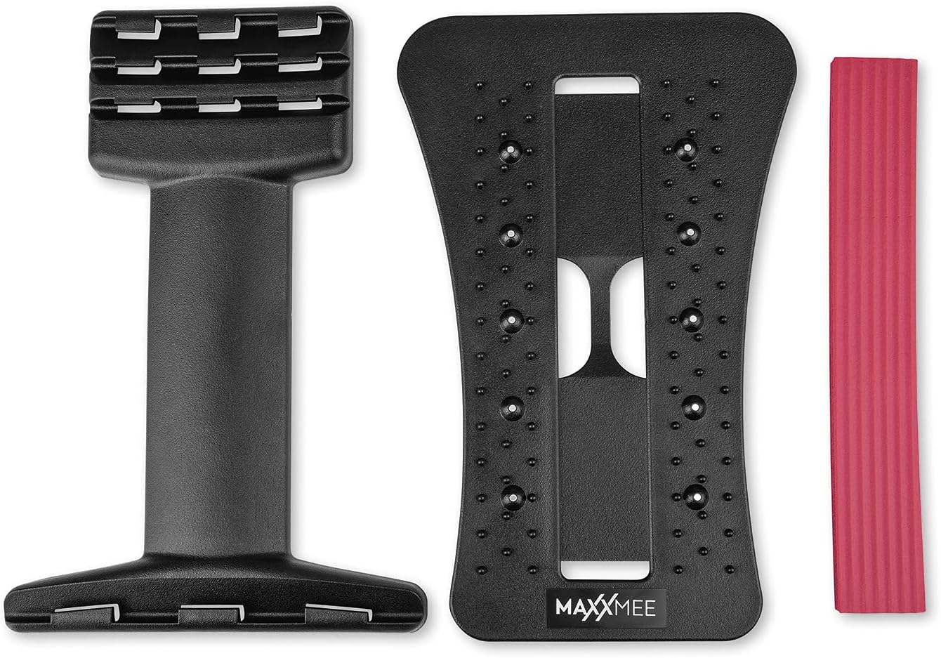 MAXXMEE Rückenbrücke mit Akupressur- und Magnetpunkten | Rückenstrecker Lendendehner | Rückenmassagegerät bei Muskelverspannungen | Fitness Back Strecker | inkl. Wirbelsäulen-Schutz [schwarz/rot] — Ansicht 3