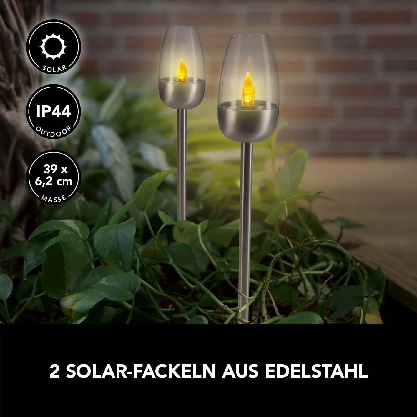 MAXXMEE Solar-Fackel 2er-Set | Mit faszinierendem Flammeneffekt und Solarpanel | Ideal für den Außenbereich mit automatischem Dämmerungssensor [IP44] — Ansicht 2