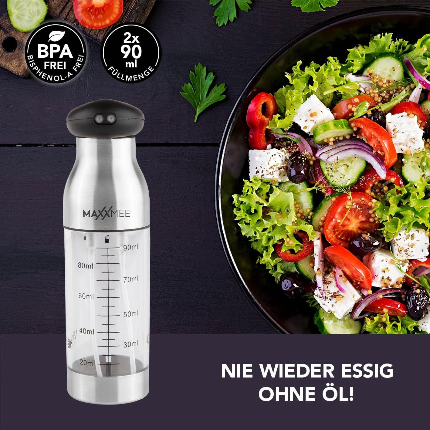 MAXXMEE Sprühflasche Essig und Öl 2in1, Edelstahl, 200 ml — Ansicht 2