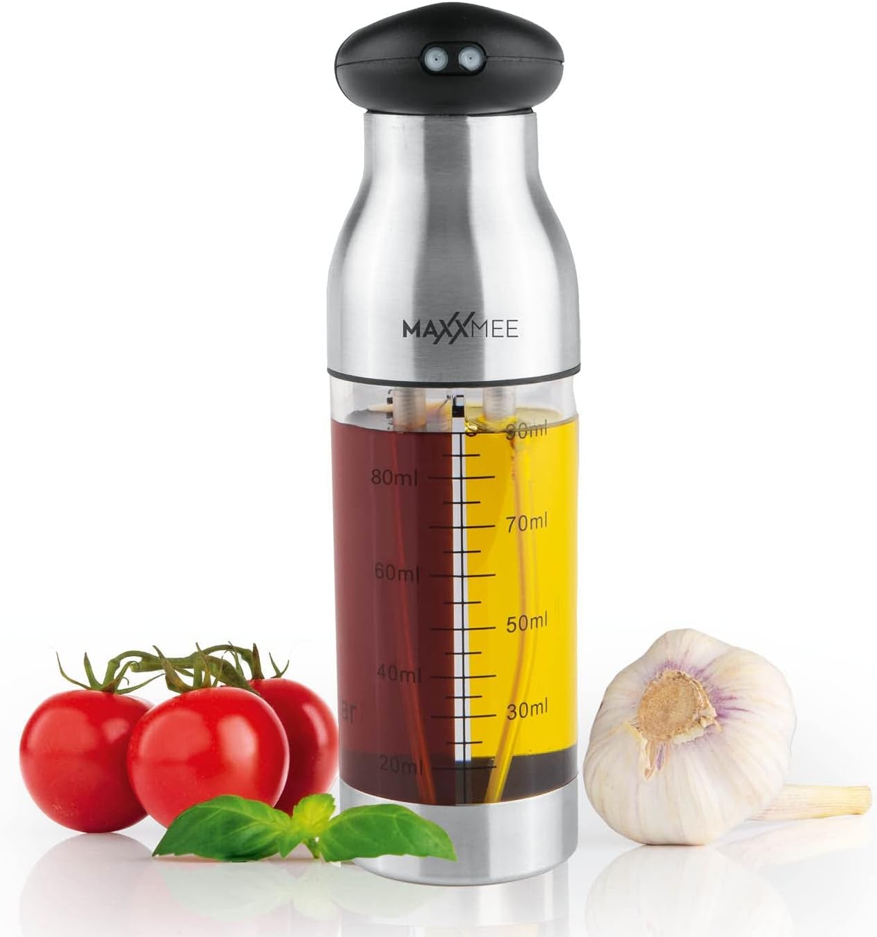 MAXXMEE Sprühflasche Essig und Öl 2in1, Edelstahl, 200 ml
