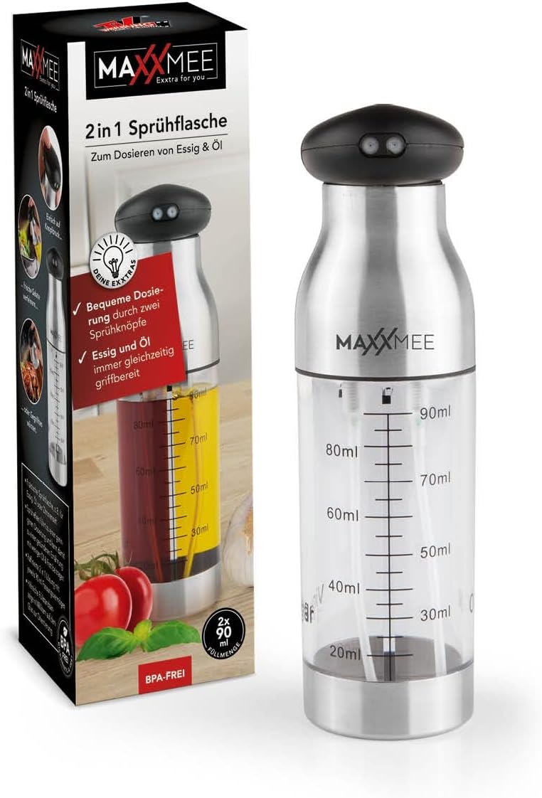 MAXXMEE Sprühflasche Essig und Öl 2in1, Edelstahl, 200 ml — Ansicht 6