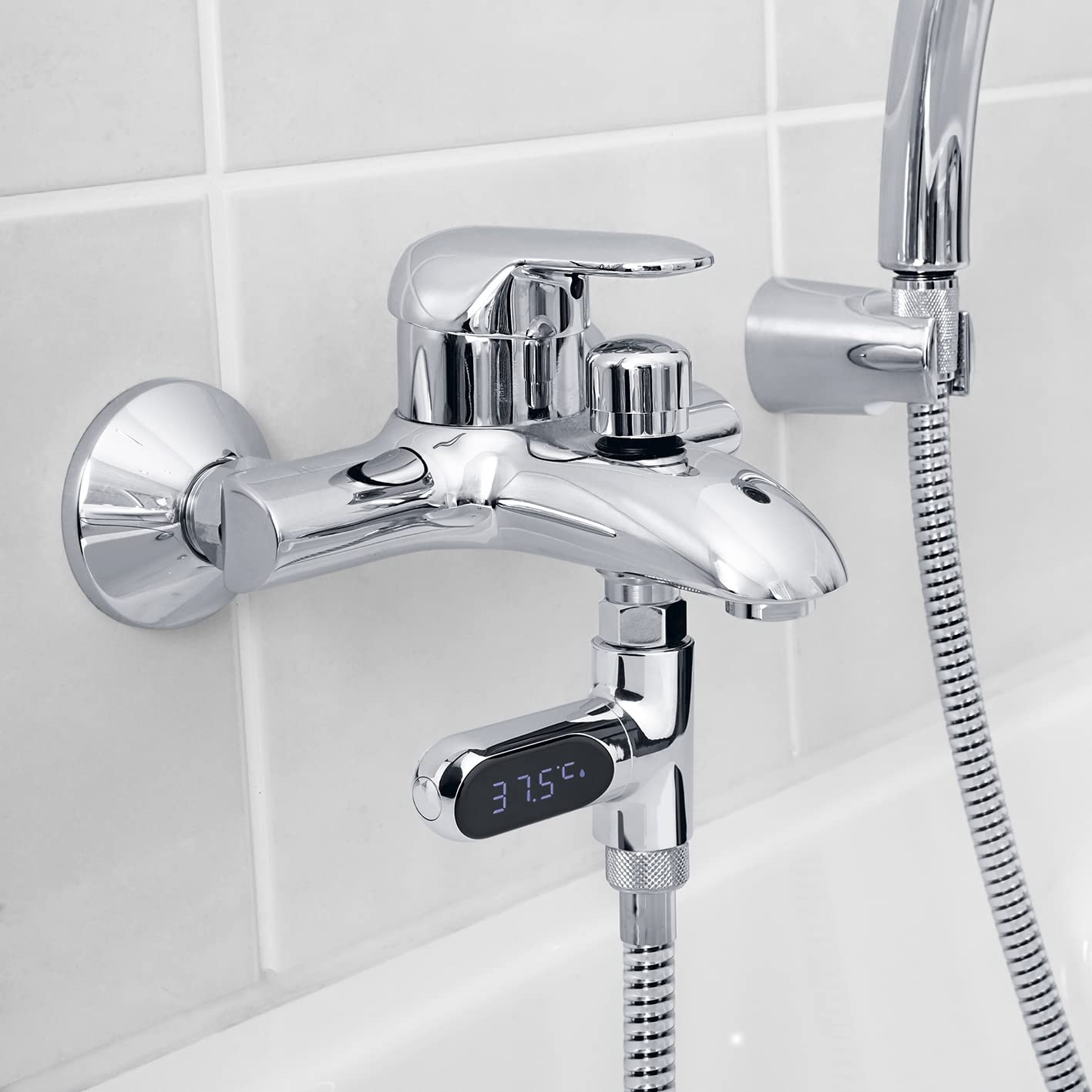 MAXXMEE Thermometer für Wasserarmaturen | Einfach gradgenau die Temperatur überprüfen! | Ideal für die Dusche, die Badewanne oder die Spüle | Die Anzeige ist um 360 ° drehbar [silber] — Ansicht 2