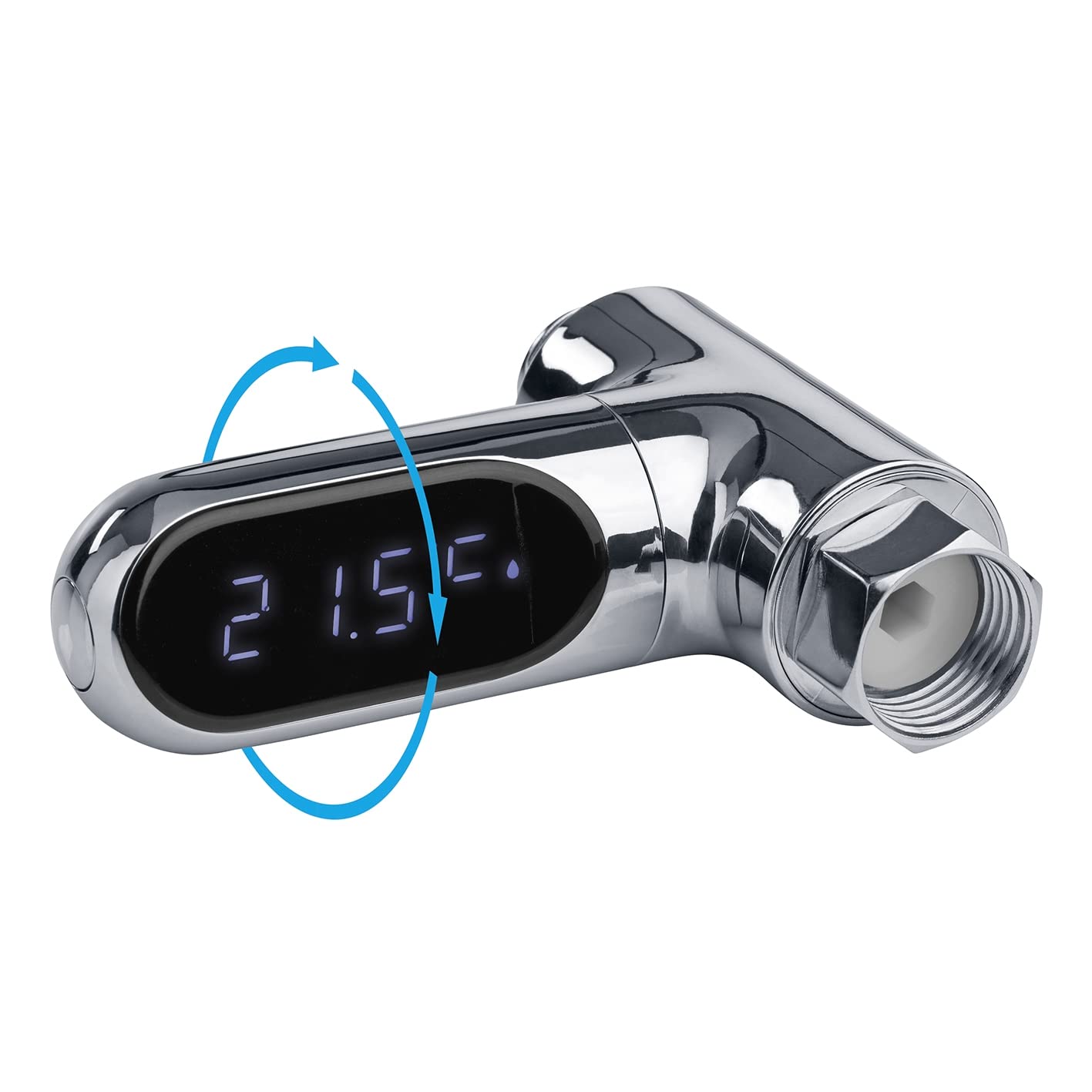 MAXXMEE Thermometer für Wasserarmaturen | Einfach gradgenau die Temperatur überprüfen! | Ideal für die Dusche, die Badewanne oder die Spüle | Die Anzeige ist um 360 ° drehbar [silber] — Ansicht 3