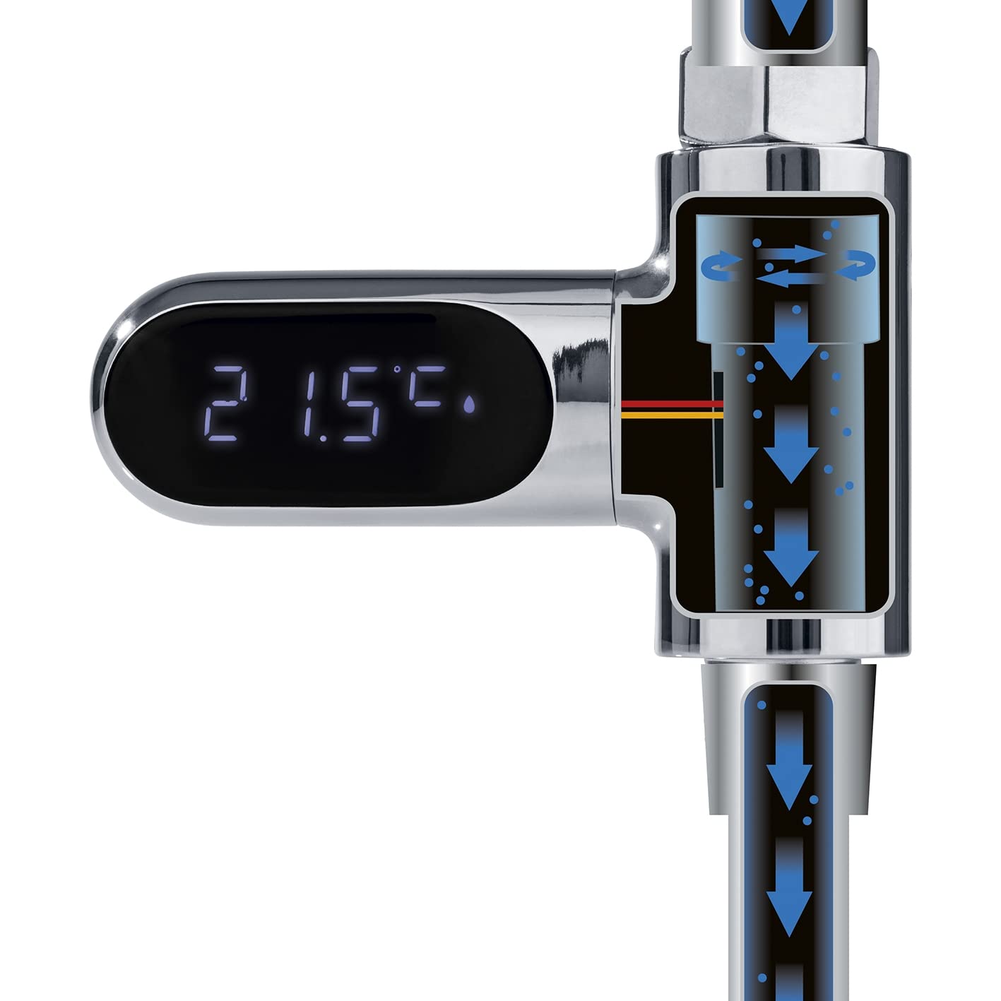 MAXXMEE Thermometer für Wasserarmaturen | Einfach gradgenau die Temperatur überprüfen! | Ideal für die Dusche, die Badewanne oder die Spüle | Die Anzeige ist um 360 ° drehbar [silber] — Ansicht 4
