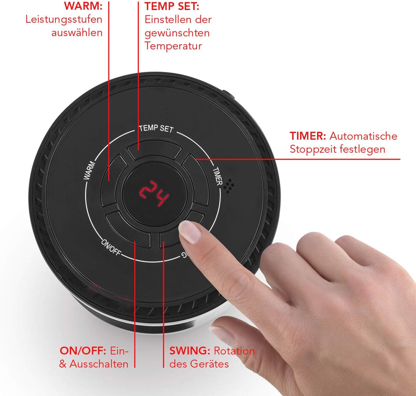 MAXXMEE Tisch-Heizung | 3 Leistungsstufen mit effizienter Keramik-Heiztechnologie | 75 °-Weitwinkel-Auslass, Timerfunktion, Überhitzungsschutz | 1200W [schwarz] — Ansicht 2