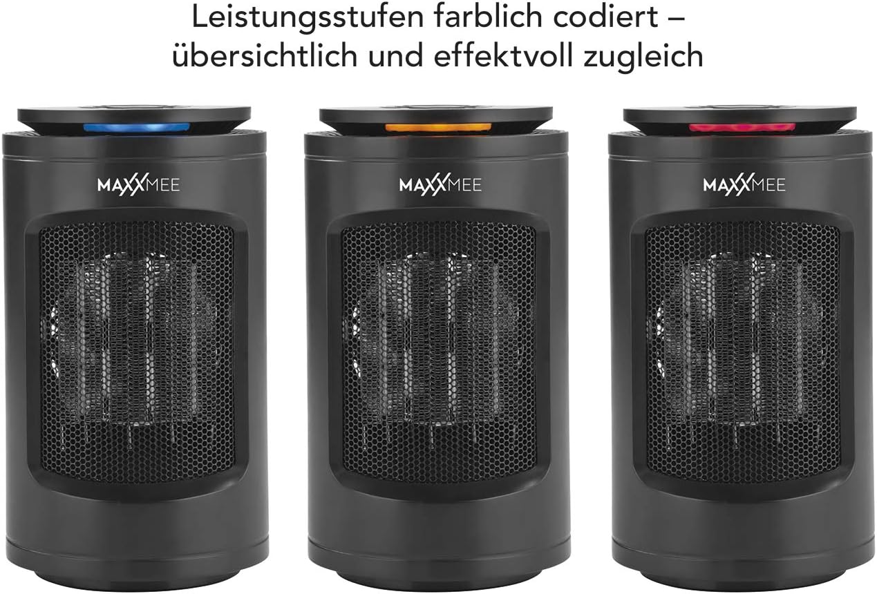 MAXXMEE Tisch-Heizung | 3 Leistungsstufen mit effizienter Keramik-Heiztechnologie | 75 °-Weitwinkel-Auslass, Timerfunktion, Überhitzungsschutz | 1200W [schwarz] — Ansicht 3