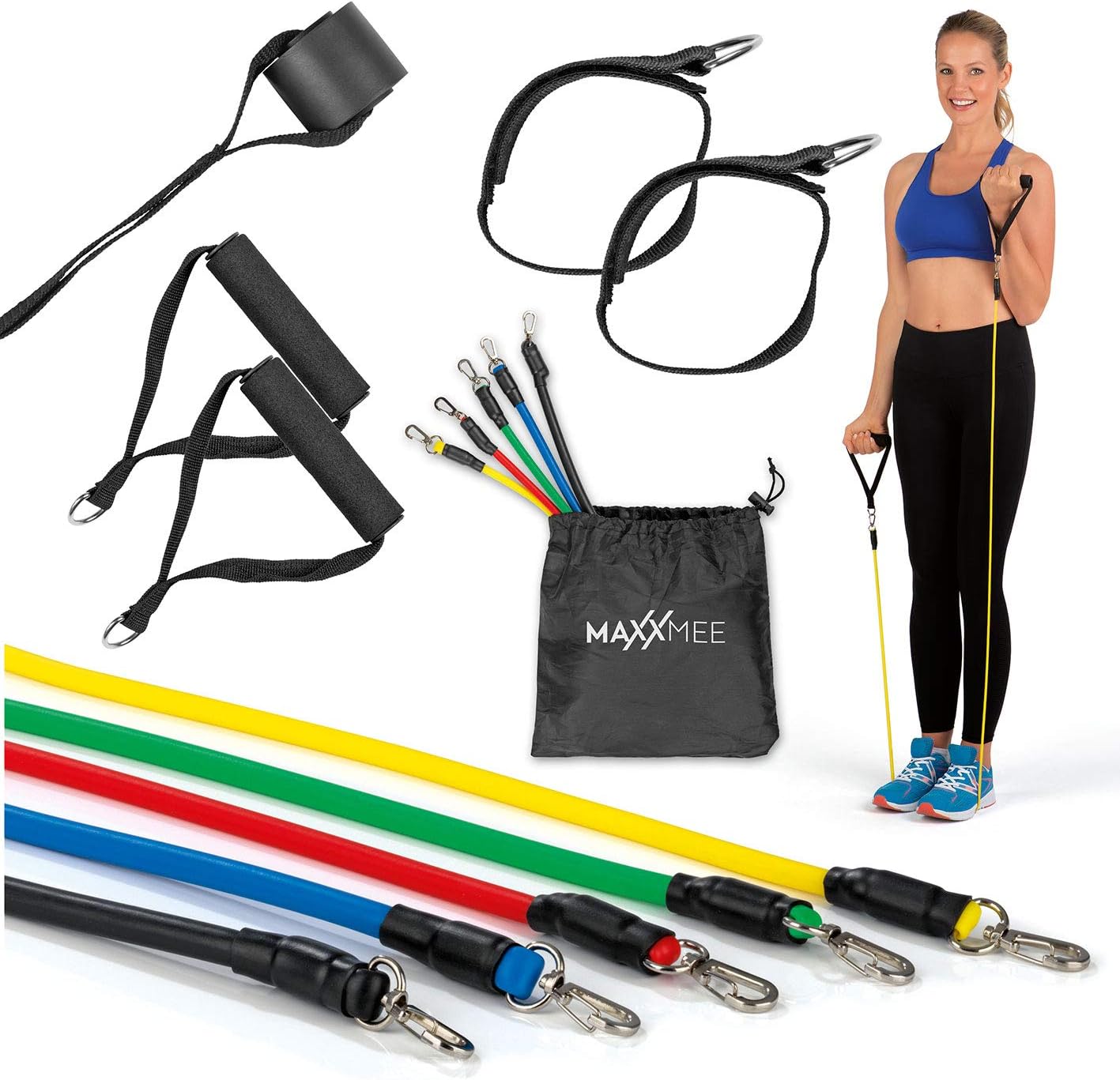 MAXXMEE Trainings-Set Fitness-Bänder - 11-TLG. Set | Ideal für das Training zuhause oder unterwegs | Zahlreiches Zubehör für Dein optimales Training | Individuelle Belastungslevel [Mehrfarbig]
