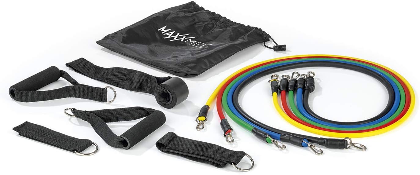 MAXXMEE Trainings-Set Fitness-Bänder - 11-TLG. Set | Ideal für das Training zuhause oder unterwegs | Zahlreiches Zubehör für Dein optimales Training | Individuelle Belastungslevel [Mehrfarbig] — Ansicht 3