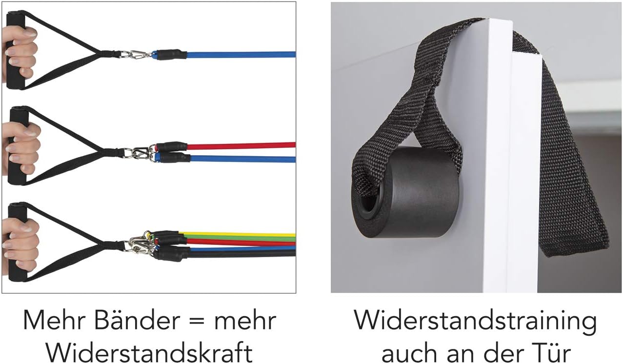 MAXXMEE Trainings-Set Fitness-Bänder - 11-TLG. Set | Ideal für das Training zuhause oder unterwegs | Zahlreiches Zubehör für Dein optimales Training | Individuelle Belastungslevel [Mehrfarbig] — Ansicht 5
