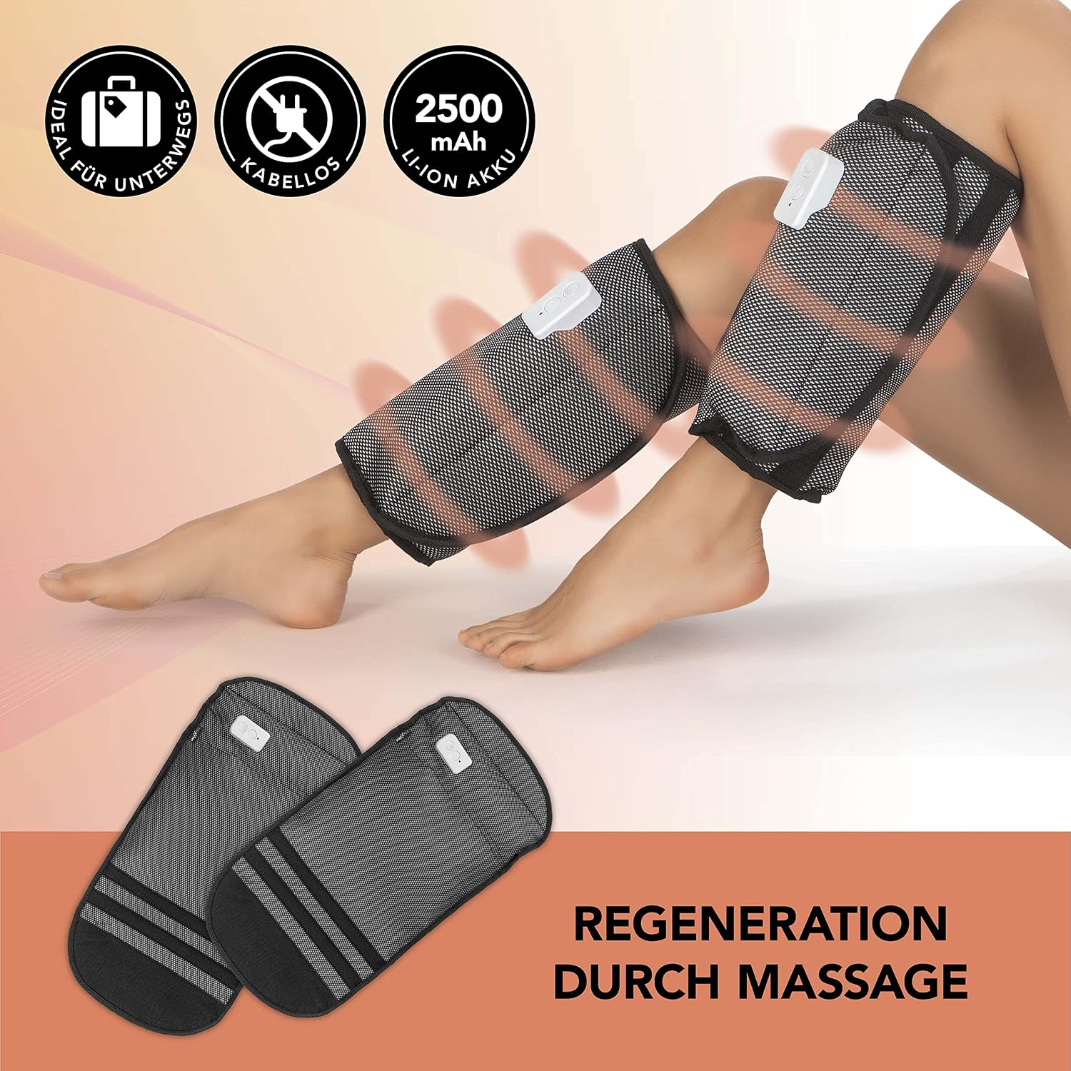 MAXXMEE Venen-Massagegerät | Mit Wärmefunktion & Luftkompression zur Massage von Armen & Beinen | Individuelle Anpassung durch 2 Intensitätsstufen | Stufenlos größenvertsellbarer Umfang [schwarz] — Ansicht 2