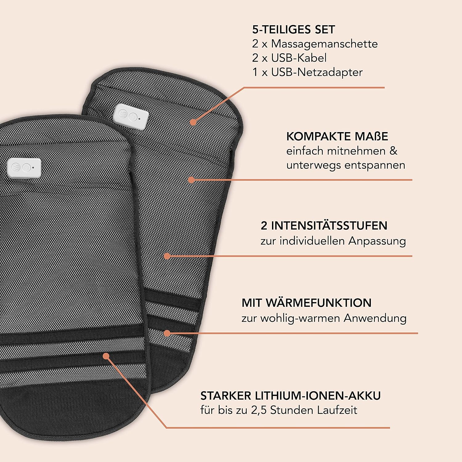 MAXXMEE Venen-Massagegerät | Mit Wärmefunktion & Luftkompression zur Massage von Armen & Beinen | Individuelle Anpassung durch 2 Intensitätsstufen | Stufenlos größenvertsellbarer Umfang [schwarz] — Ansicht 4