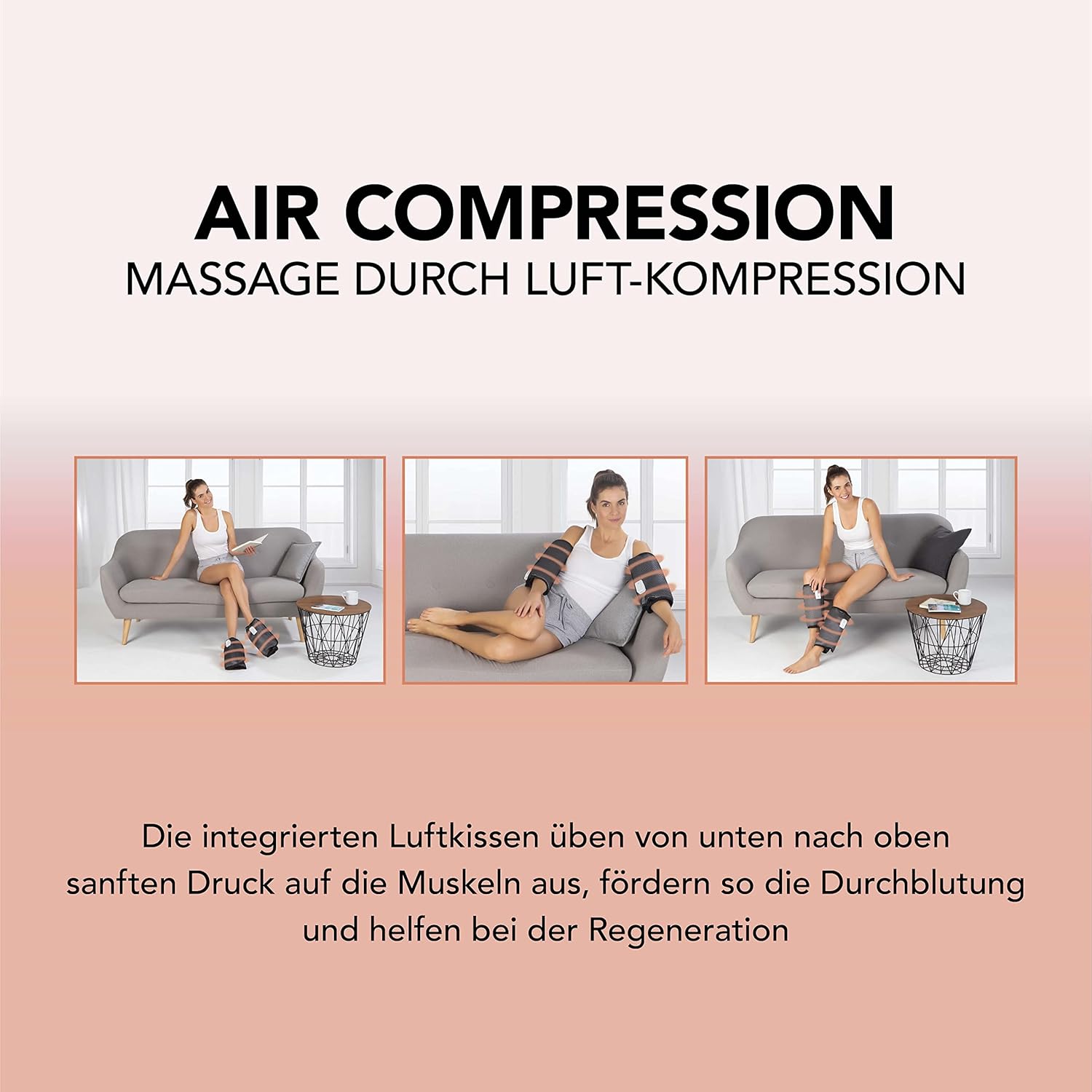 MAXXMEE Venen-Massagegerät | Mit Wärmefunktion & Luftkompression zur Massage von Armen & Beinen | Individuelle Anpassung durch 2 Intensitätsstufen | Stufenlos größenvertsellbarer Umfang [schwarz] — Ansicht 5